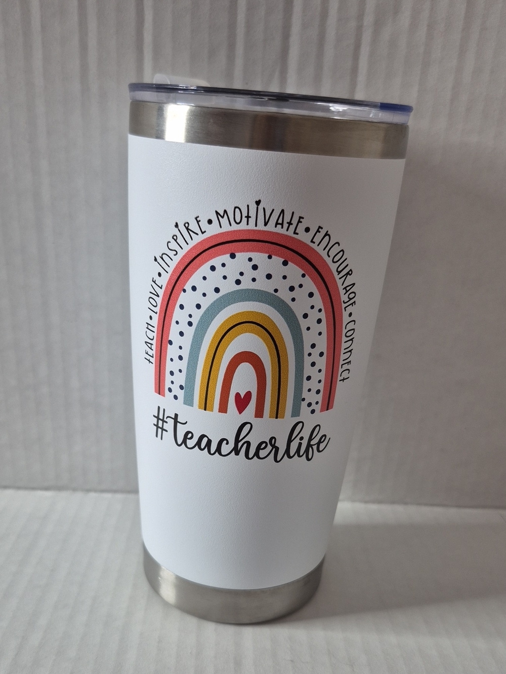 #teacherlife White Rainbow Tumbler - Motivational Teacher Travel Mug